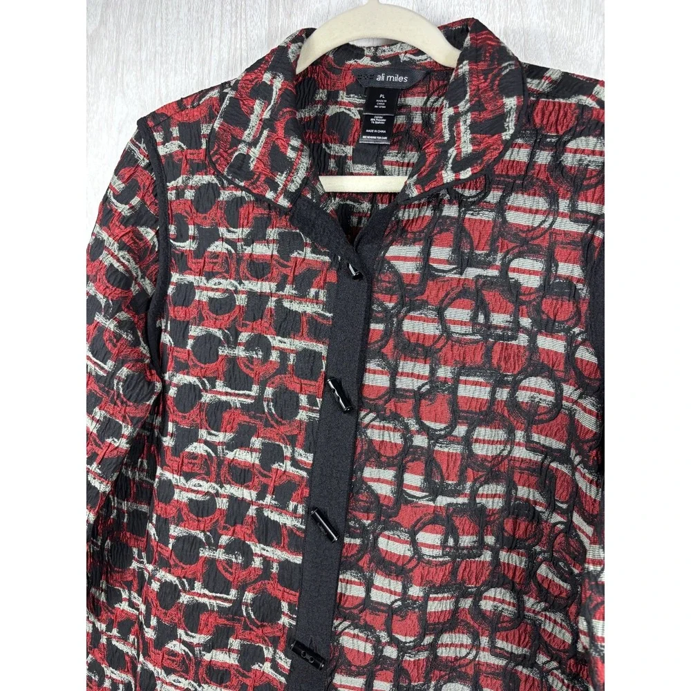 Ali‎ Miles Jacquard Jacket PL Button Front Wire Collar Artsy Chic - Picture 4 of 9